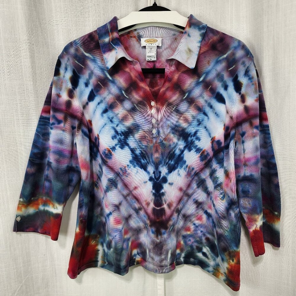 Crimson Cosmos: 3/4 Sleeve Polo Shirt size 1X